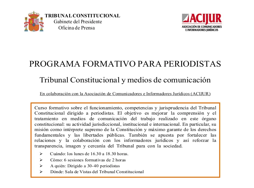 Iª edición del Curso Tribunal Constitucional y medios de comunicación. ACIJUR